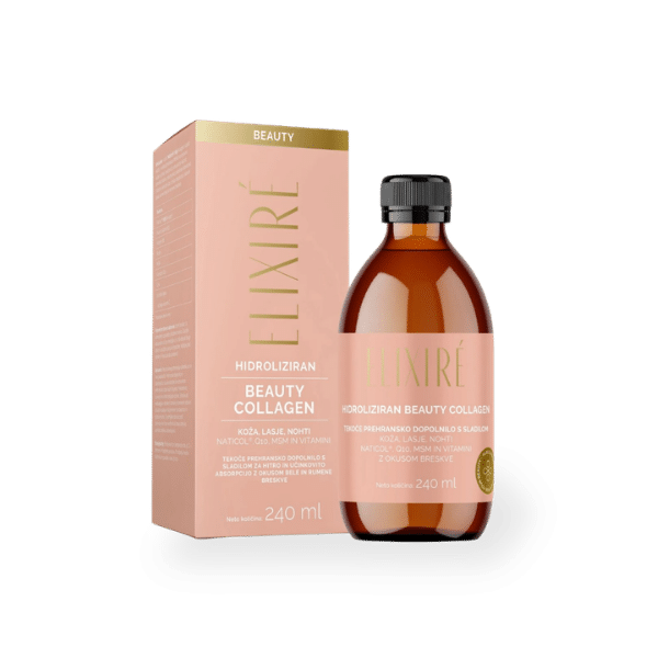 elixire-beauty-collagen-240-ml.webp ELIXIRE BEAUTY COLLAGEN - tekoči kolagen, okus breskve, 240 ml - slika 1